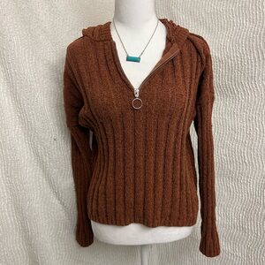 Hippie Rose Brown Sweater Size Small Knit Quarter Zip Cozy Casual Top